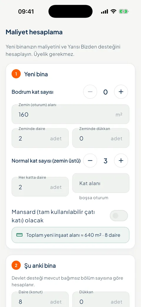 Evveko uygulaması gerçek ekran görüntüsü: Maliyet hesaplama